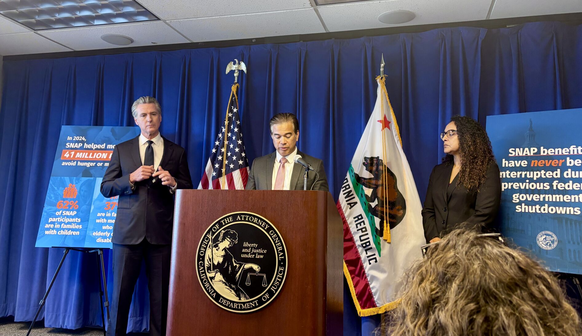 AG Rob Bonta speaks at press conference about SNAP lawsuit